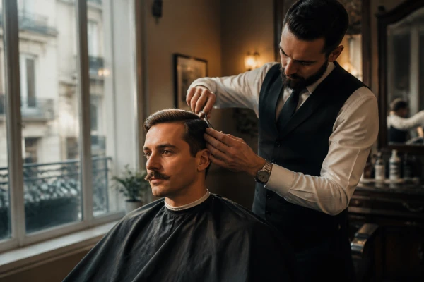 Barbier entretien moustache homme élégant Paris 14