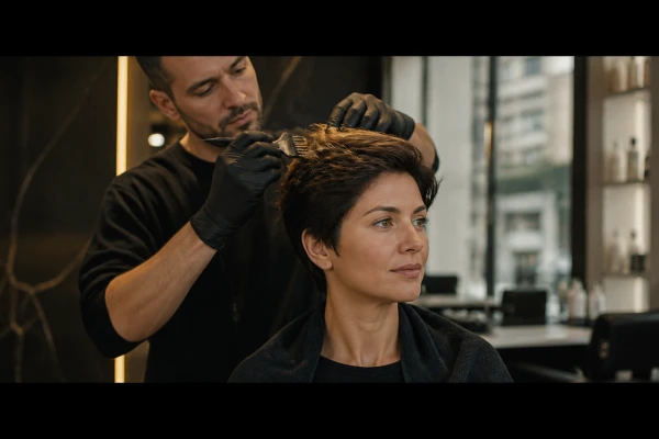 Coloration cuivre doré cheveux bruns Paris 14