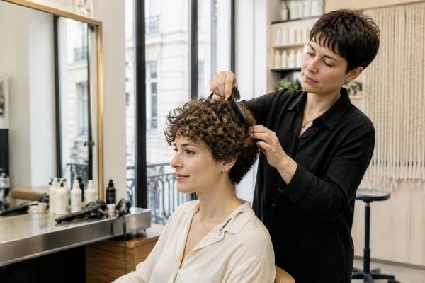 Coupe brushing cheveux bouclés femme Cachan