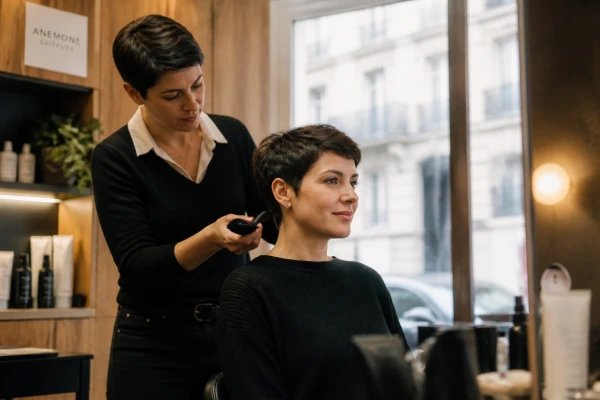 Coupe pixie femme visagiste Paris 14
